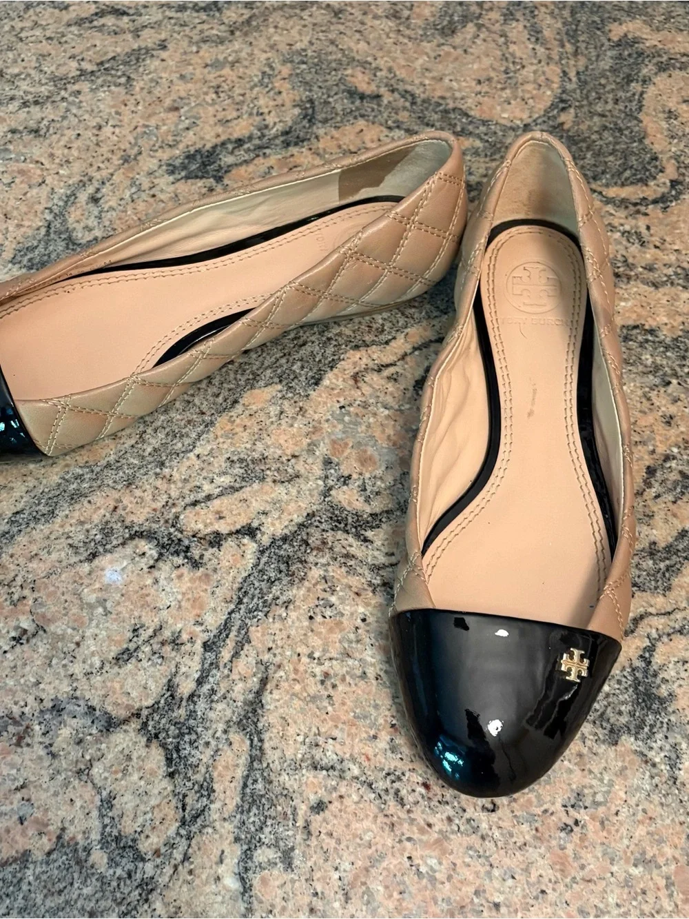 Tory Burch Claremont Quilted Leather Cap Toe Ballet Flats, Size 6.5